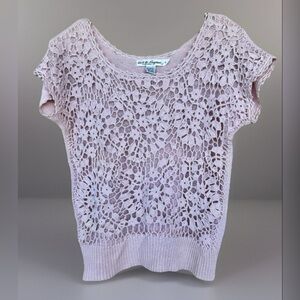 Work In Progress by Gladys Bagley Pink Crochet Short Sleeve Vintage Size Large